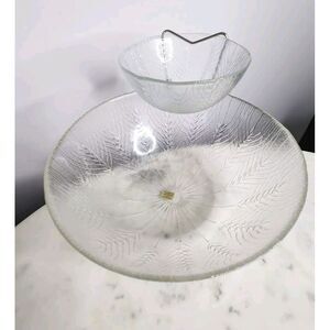 Arcoroc Durand Country Wheat Design 3 pc Chip and Dip Set Original Vintage Clear